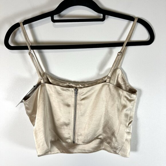 Lulu’s NWT Beige‎ Satin Tie-Strap Cropped Tank Top Size M Zip Up Back - Picture 4 of 8